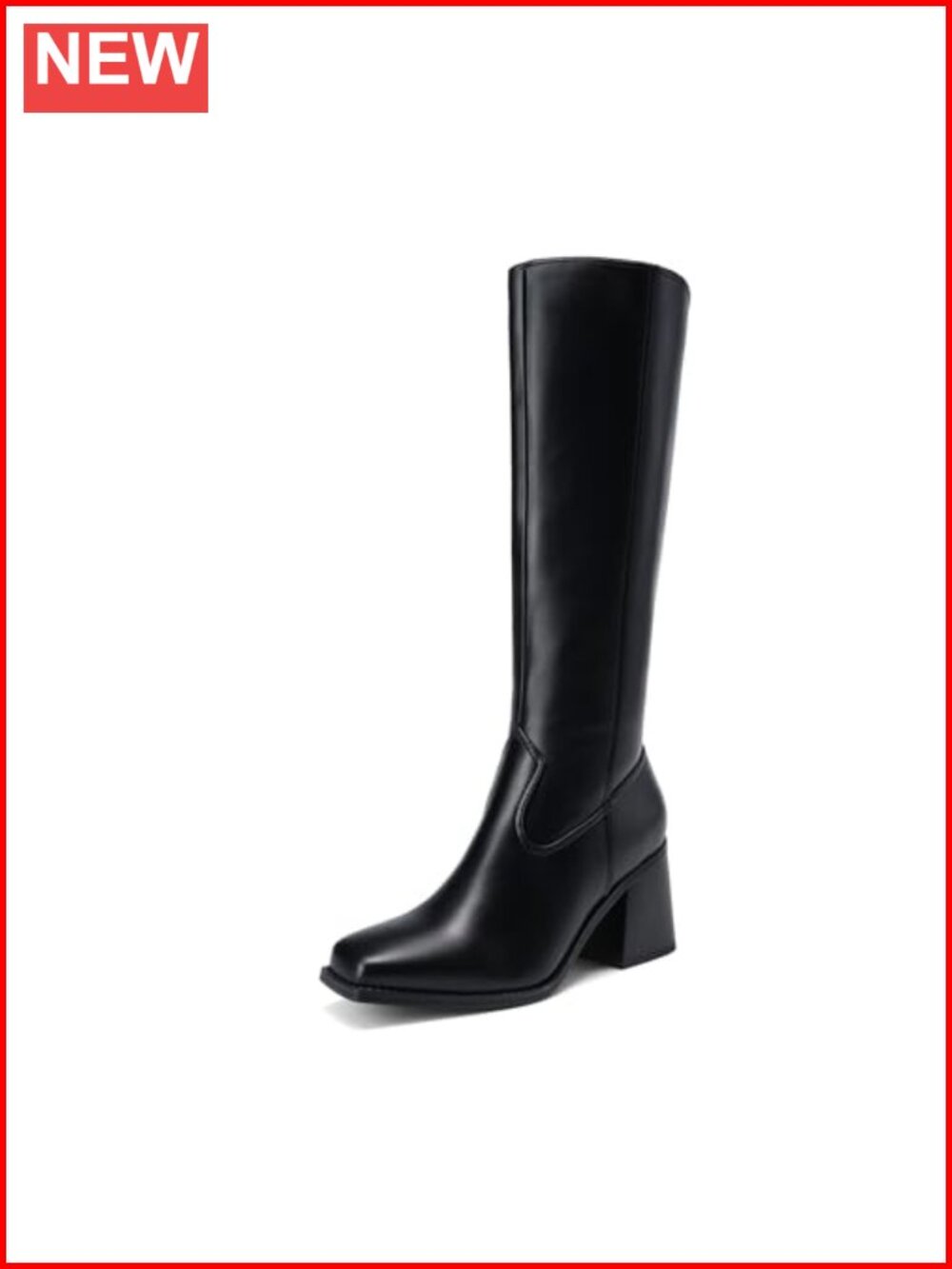 Women's Knee High Block Heel Tall Boots Faux Leather Square Toe Side Zip